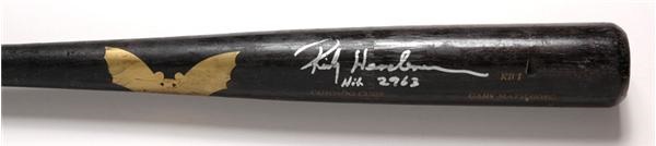 - 2001 Rickey Henderson Game Used Signed "2,963 Hit" Bat (34")