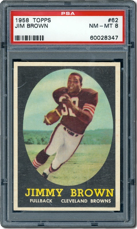 Football Cards - 1958 Topps #63 Jim Brown Rookie PSA 8