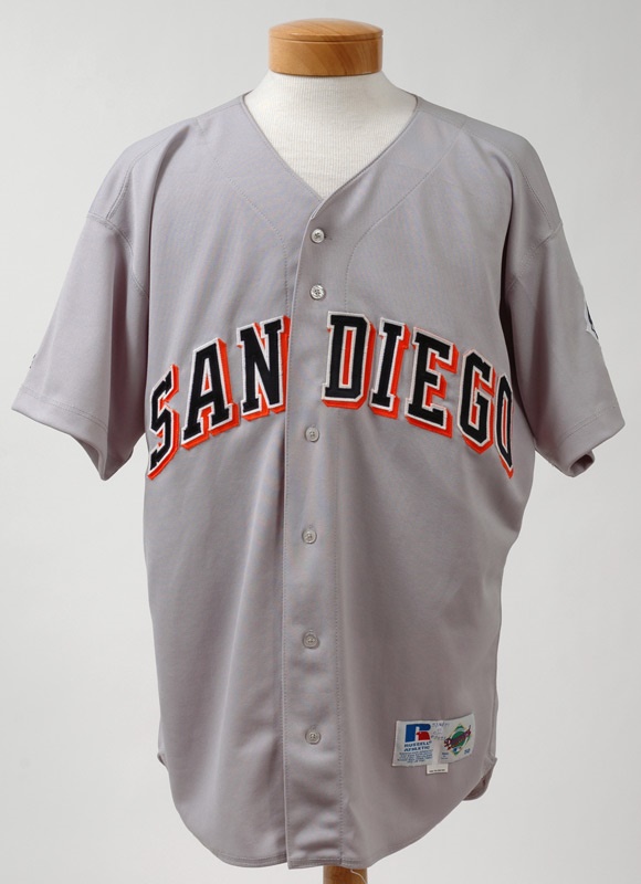 Baseball Jerseys - 1999 Tony Gwynn Hit #2973 San Diego Padres Game-Used and Autographed Road Jersey