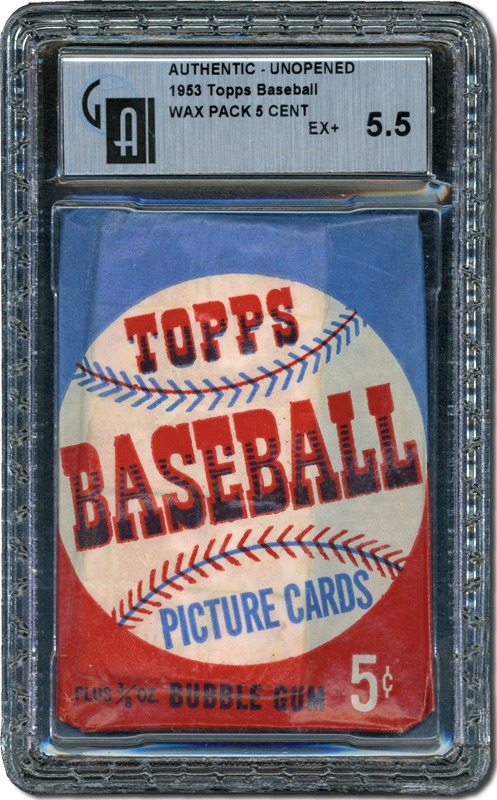 Unopened Cards - 1953 Topps Baseball 5-Cent Wax Pack GAI 5.5