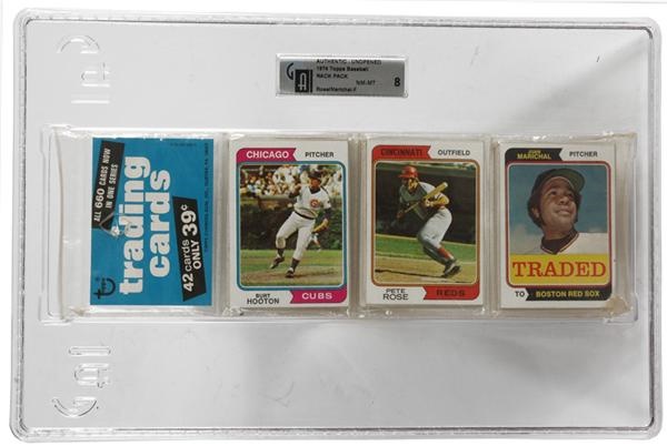 Unopened Cards - 1974 Topps Rack Pack With Pete Rose On Top GAI 8 & 1975 Topps Rack Pack With Gary Carter RC On Top GAI 7.5