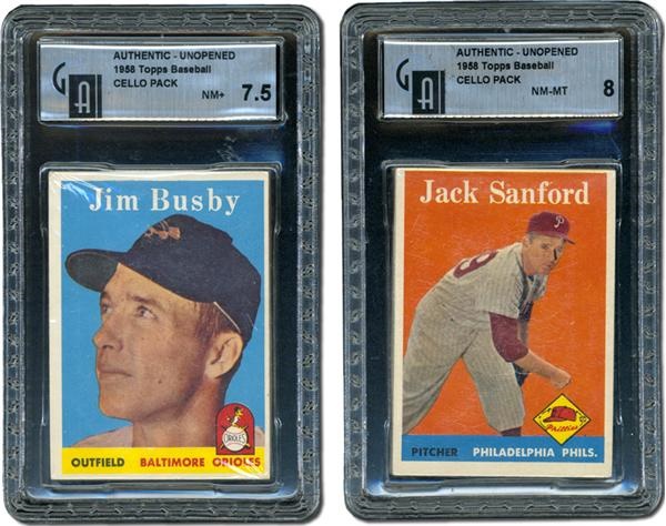 Unopened Cards - 1958 Topps Baseball Cello Packs (2) GAI 8 & 7.5