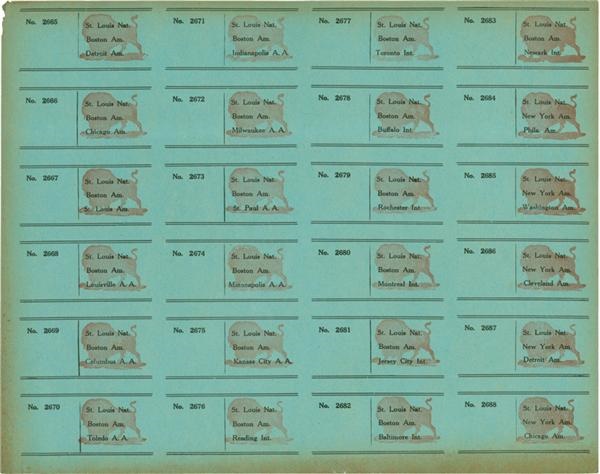 June 2005 Internet Auction - Uncut Sheet of Early 1900's Baseball Gambling Tickets