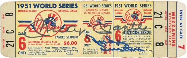 June 2005 Internet Auction - 1951 Unused World Series Ticket Signed by Mickey Mantle