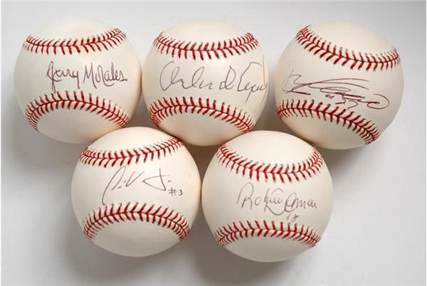 June 2005 Internet Auction - Five Latin Single Signed Baseballs with O. Cepeda/ V. Guerrero/ J. Vidro/ R. Alomar/ Jerry Morales