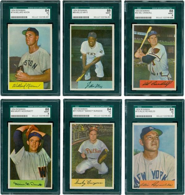 1954 Bowman Baseball Lot of Six Fresh from a Pack with Mays