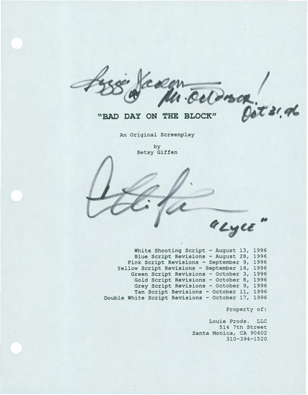 Rock And Pop Culture - Charlie Sheen & Reggie Jackson Signed Script Cover Page from "Bad Day on the Block"