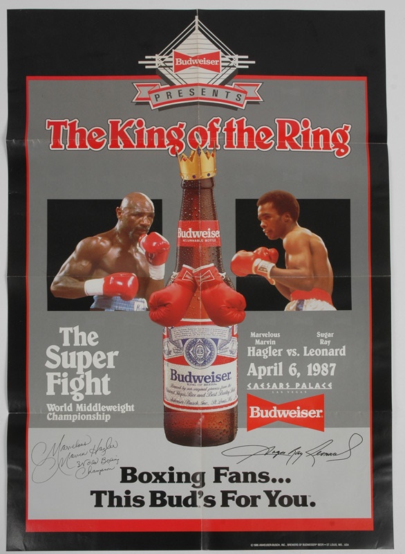 Marvin Hagler vs. Sugar Ray Leonard Budweiser Advertisement Poster