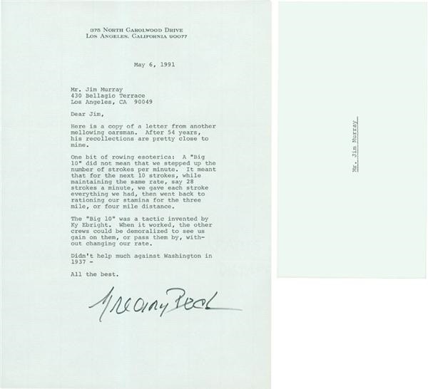 Jim Murray Letter Collection - Gregory Peck Signed Letter About Rowing to Jim Murray