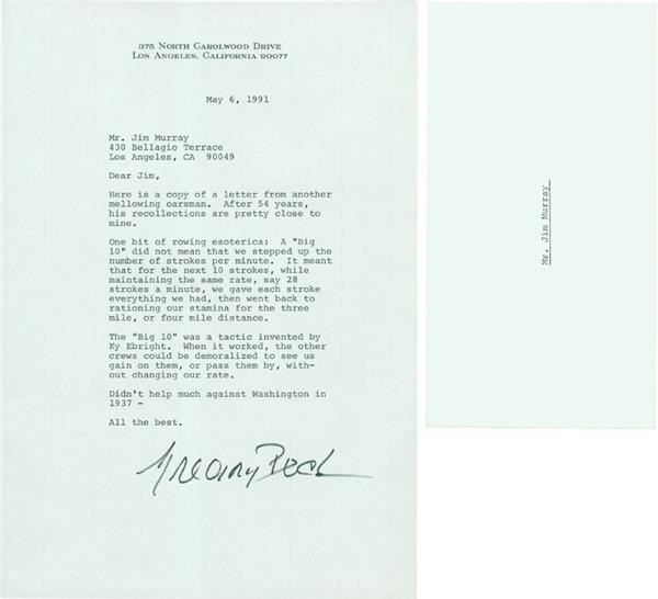 Gregory Peck Signed Letter About Rowing to Jim Murray