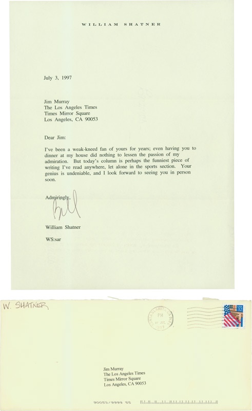 Jim Murray Letter Collection - William Shatner Signed Letter with Admiration Content