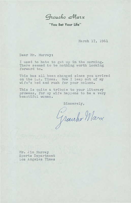 Jim Murray Letter Collection - Groucho Marx Signed Letter on Personal Letterhead