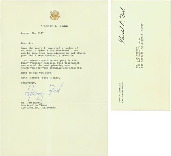 Jim Murray Letter Collection - Gerald Ford Signed Letter with Gold Tournament Content