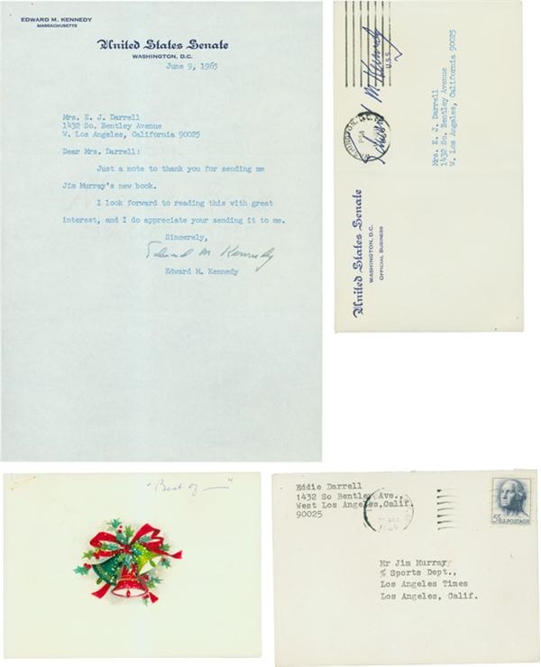 Jim Murray Letter Collection - Edward Kennedy Signed Note and Christmas Card with Original Envelopes