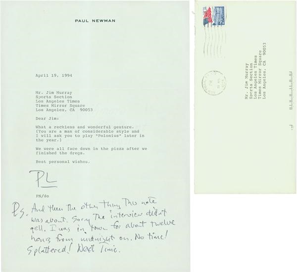 Jim Murray Letter Collection - Paul Newman Signed Note with Polonius Content