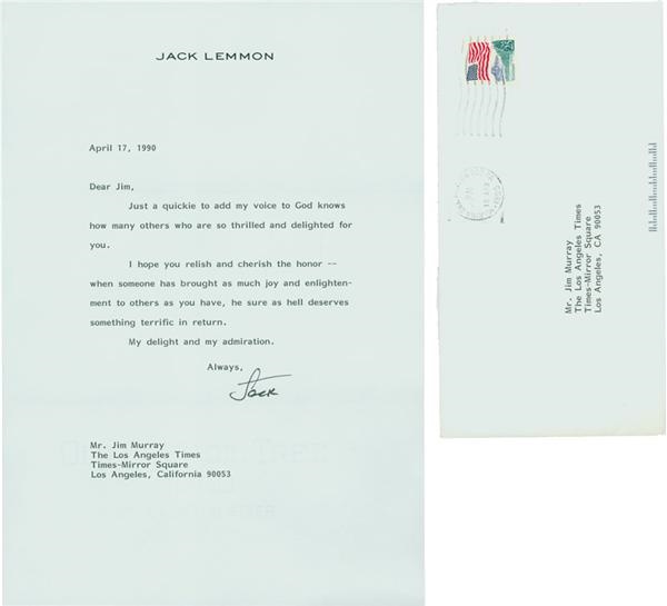 Jim Murray Letter Collection - Jack Lemmon Signed Note with Award Content