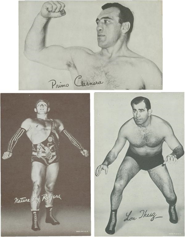 1940s-60s Wrestling Exhibit Cards (16) including Primo Carnera & Nature Boy Rogers