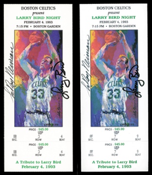 - 1993 Larry Bird Night VIP Full Tickets Signed by Bird & Neiman (2)
