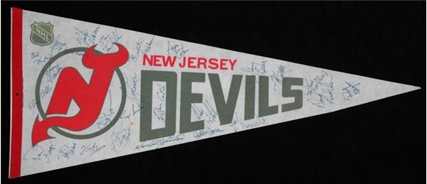 Hockey - 1982-83 New Jersey Devils Team Signed Pennant