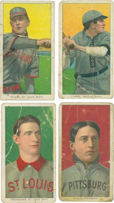 Cards - Collection of (4) T206 Hall of Famers Tinker, (2) Willis, and Bresnahan