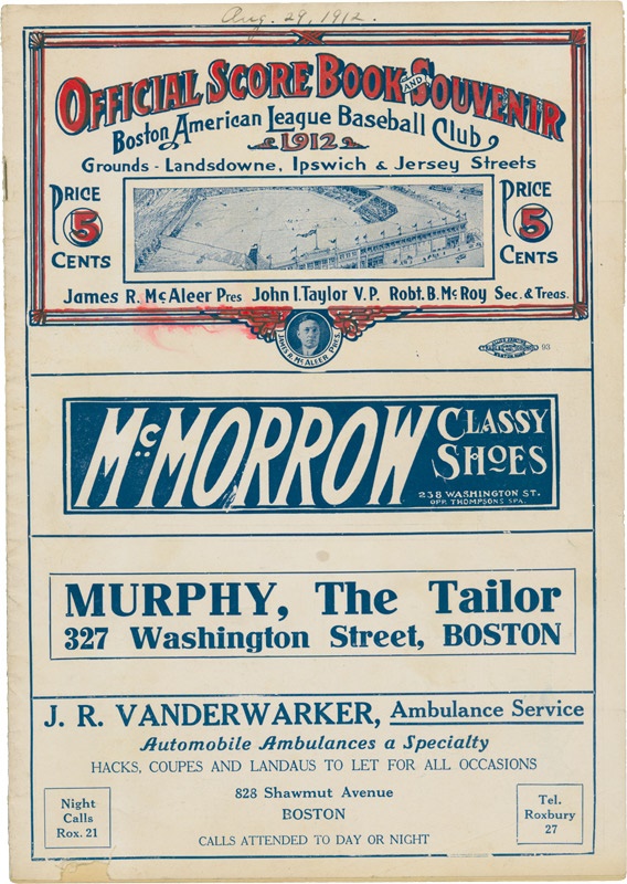 - 1912 Boston Red Sox Game Program from First Year in Fenway Park