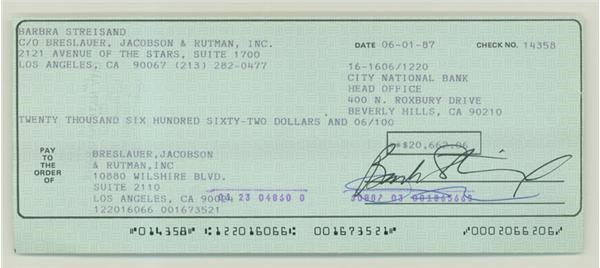 Best of the Best - Barbra Streisand Signed Check