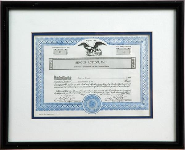 - Signed Stock Certificate for Single Action, Inc.