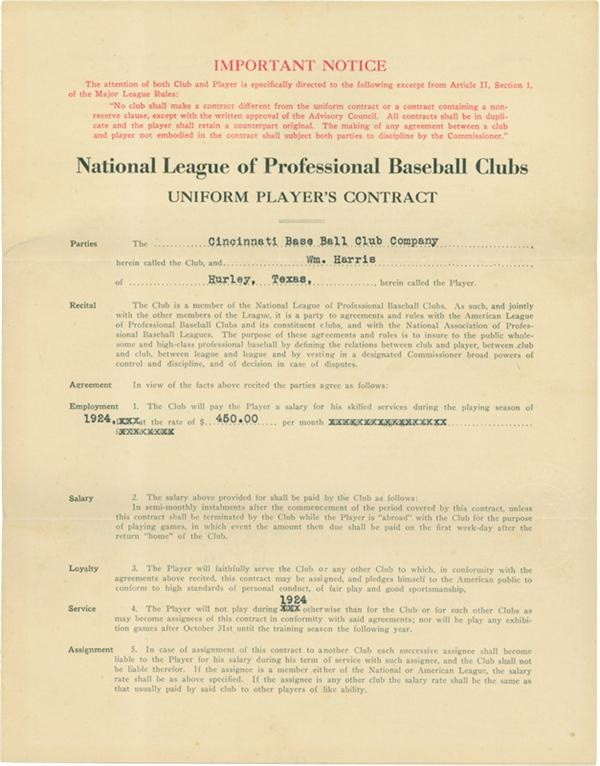 Autographs - 1924 A. Herrmann Signed Reds Contract