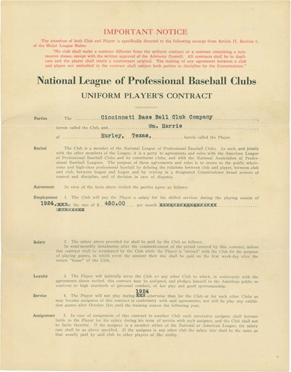 1924 A. Herrmann Signed Reds Contract