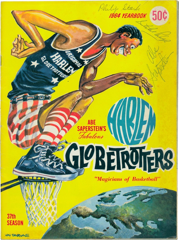 1964 Harlem Globetrotters Yearbook Signed by Satchel Pagie, Philip Stark & Abe Saperstein