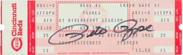 Pete Rose Signed 9/11/85 Ticket