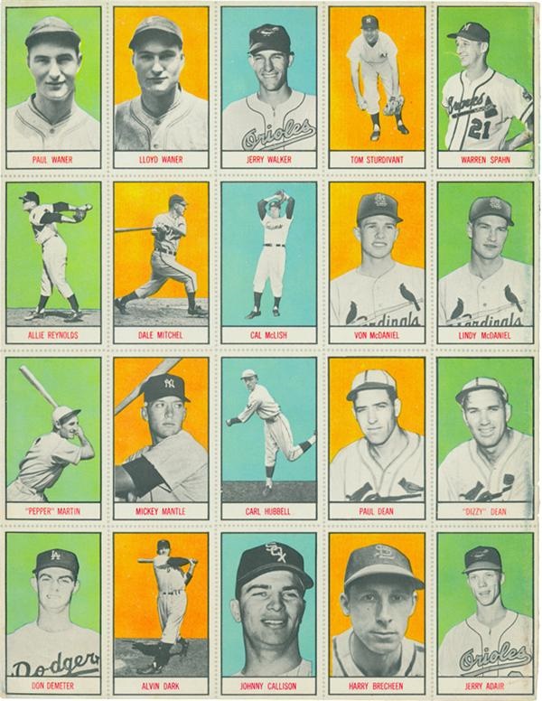 Vintage Cards - 1959 Oklahoma Today Major Leaguers Complete Uncut Sheet