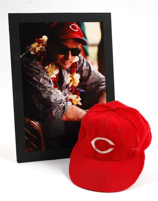 Charlie Sheen Worn 1990 Game Worn Ken Griffey Sr. Cincinnati Reds Hat Signed by Joe Rijo from The Charlie Sheen Collection
