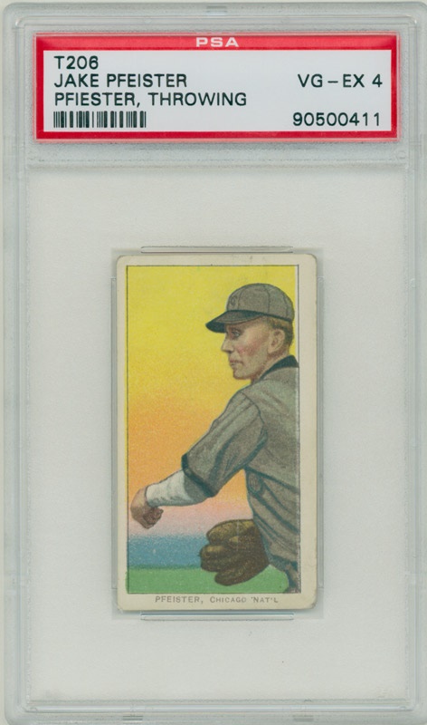 - T206 Jake Pfeister Pfeister, Throwing  PSA VG-EX 4