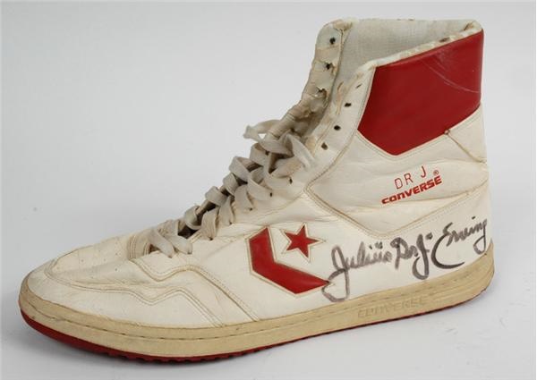 Autographs - Julius Erving Game Worn & Autographed 76ers Sneaker