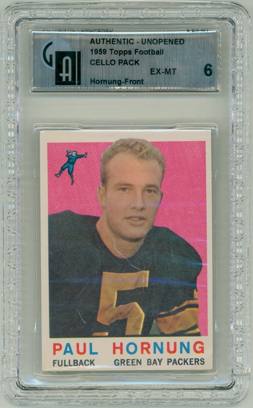 Vintage Cards - 1959 Topps Football Cello Pack GAI 6 (Paul Hornung on top)