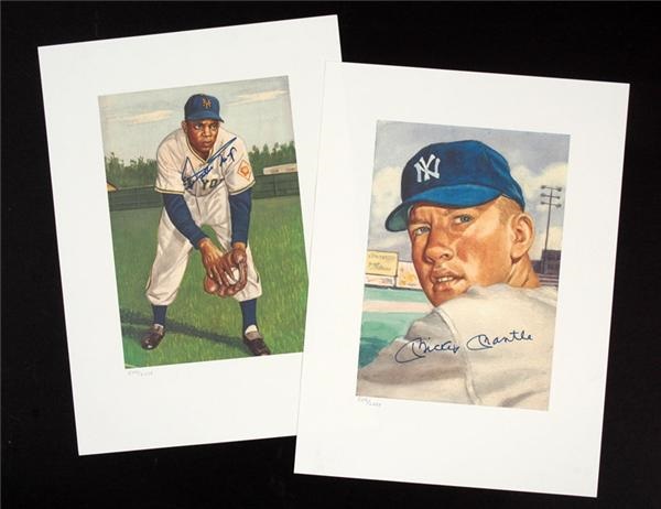 Mantle/Mays Signed 1953 Topps Artwork Limited Edition Lithographs (2)