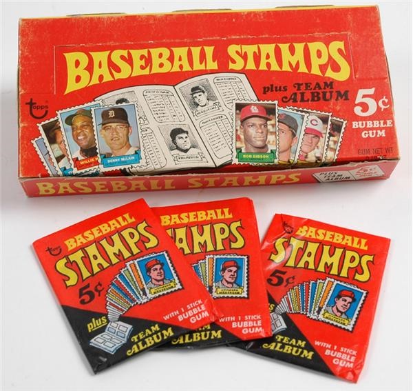 1969 Topps Baseball Stamps Display Box w/ 3 Unopened Packs
