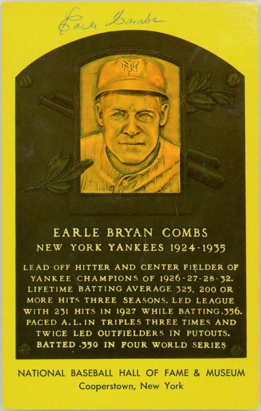 Earle Combs HOF Signed Postcard