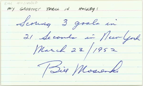 Hockey - Bill Mosienko Signed 3 x 5 Index Card