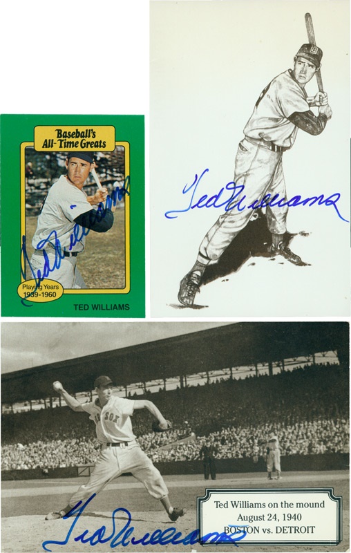 - Group Of Three Ted Williams Autographed Flat Items