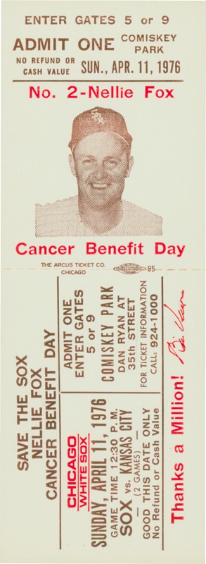 Memorabilia - Nellie Fox Cancer Benefit Day Full Ticket - 1976