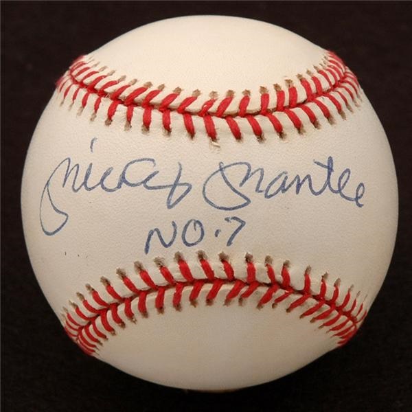 Sports Autographs - Mickey Mantle "No. 7" Single Signed AL Baseball-PSA/DNA