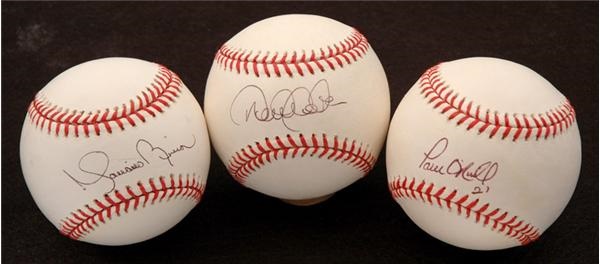 Sports Autographs - Derek Jeter-Paul O'Neill-Mariano Rivera Single Signed 2001 WS First Pitch Flag Baseballs