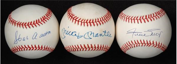 - Mickey Mantle, Willie Mays and Hank Aaron Single Signed Baseballs (3)