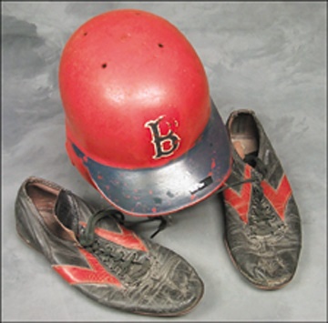 Boston Sports - Circa 1975 Fred Lynn Game Worn Batting Helmet & Spikes