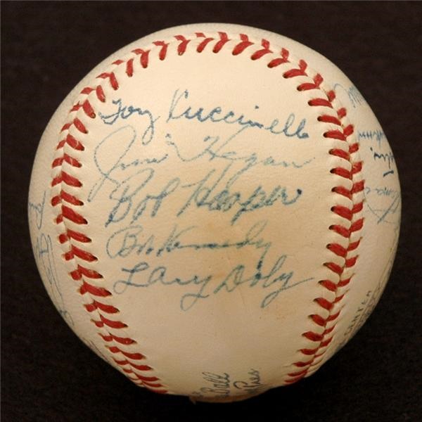 Sports Autographs - 1953-54 Cleveland Indians Team Signed Baseball w/ Doby/Feller/Lemon/Rosen