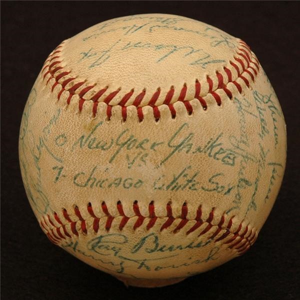Sports Autographs - 1952 Chicago White Sox Team Signed Game Used Baseball from July 30, 1952 game vs NY Yankees