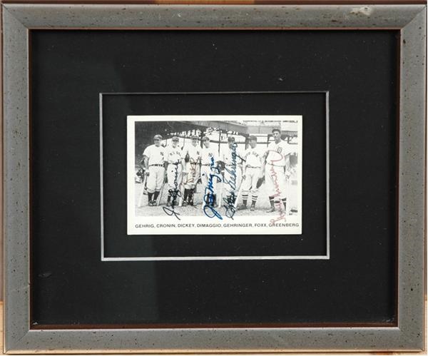 Sports Autographs - VINTAGE HOF SIGNED PHOTO WITH DIMAGGIO AND GREENBERG