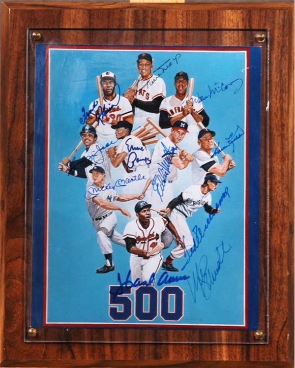 Sports Autographs - 500 HR Hitters (w/Mantle & Williams) Signed 8x10" On Wood Plaque